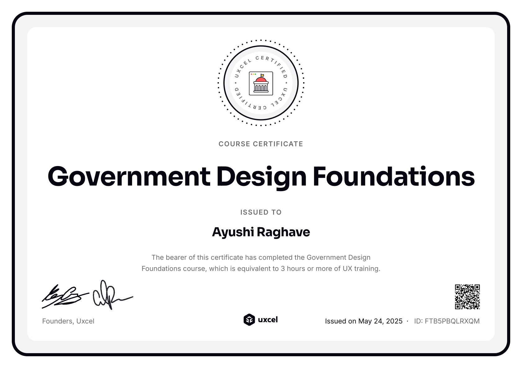 Ayushi Raghave's certificate